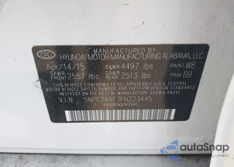 2015 Hyundai Sonata Se из США, поврежденный, VIN 5NPE24AF3FH223445